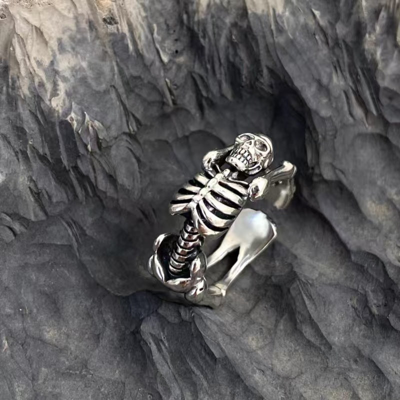 Skull Skull Open Ring Punk Goth Cold Men And Women All-matching Silver Ring