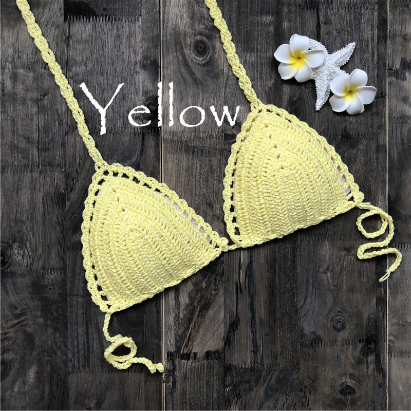 Women's Fashion Hand-woven Cotton Hollow Beach Bikini Split Swimsuit