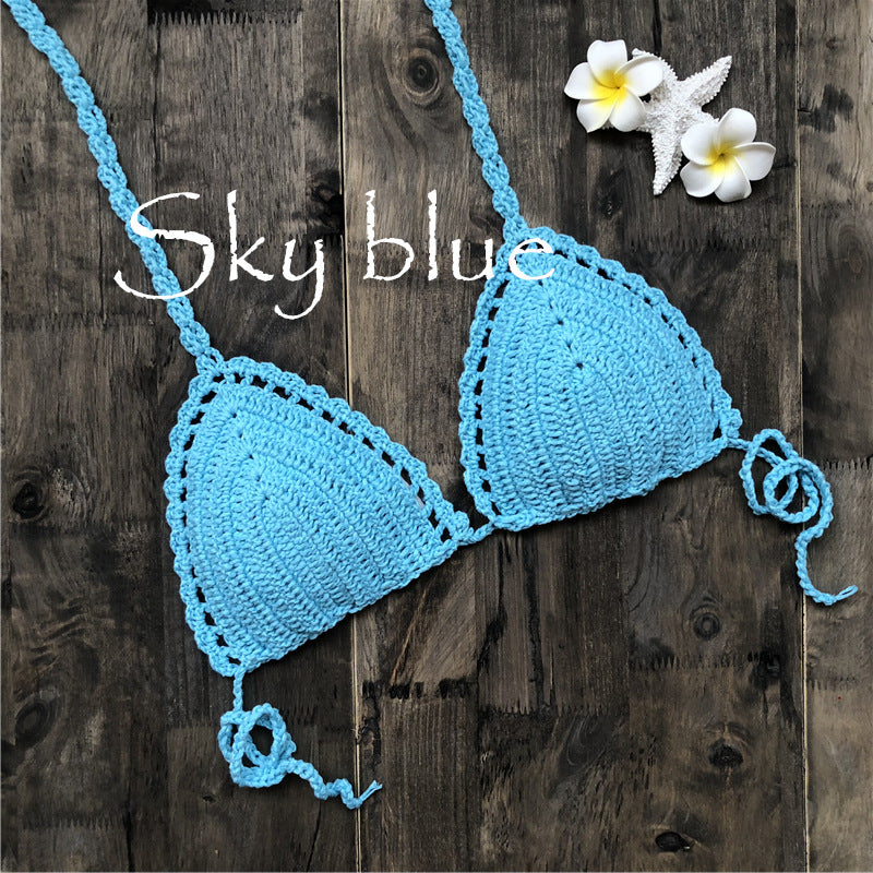 Women's Fashion Hand-woven Cotton Hollow Beach Bikini Split Swimsuit