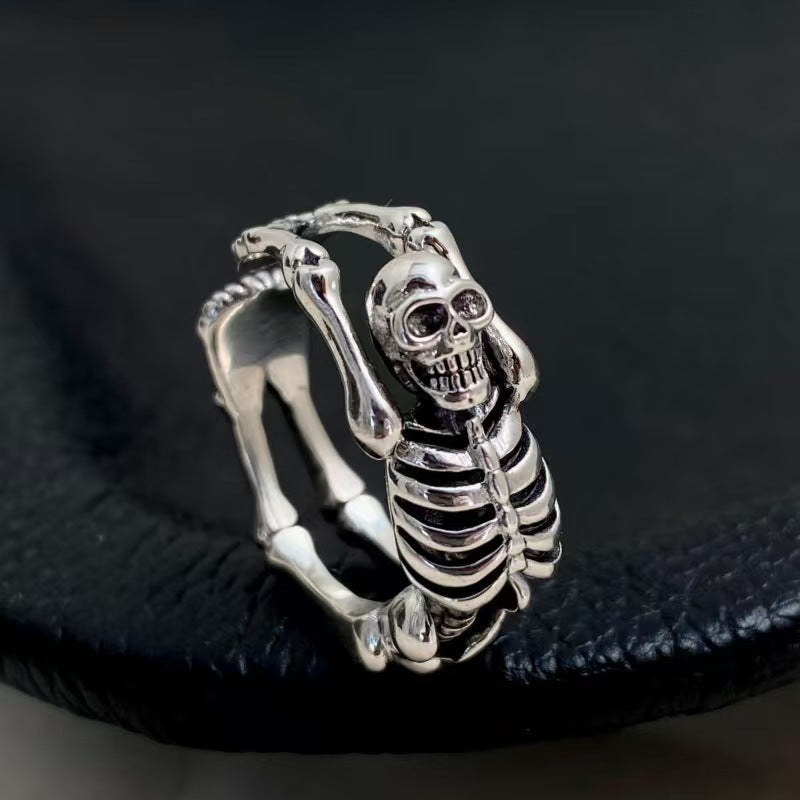 Skull Skull Open Ring Punk Goth Cold Men And Women All-matching Silver Ring