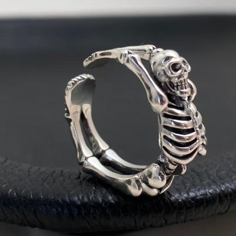 Skull Skull Open Ring Punk Goth Cold Men And Women All-matching Silver Ring
