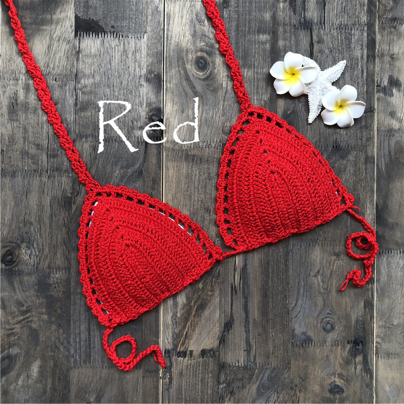 Women's Fashion Hand-woven Cotton Hollow Beach Bikini Split Swimsuit