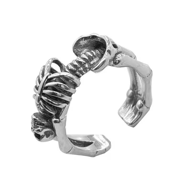 Skull Skull Open Ring Punk Goth Cold Men And Women All-matching Silver Ring