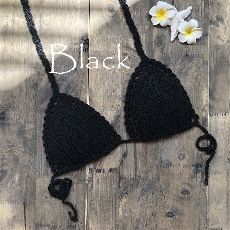 Women's Fashion Hand-woven Cotton Hollow Beach Bikini Split Swimsuit