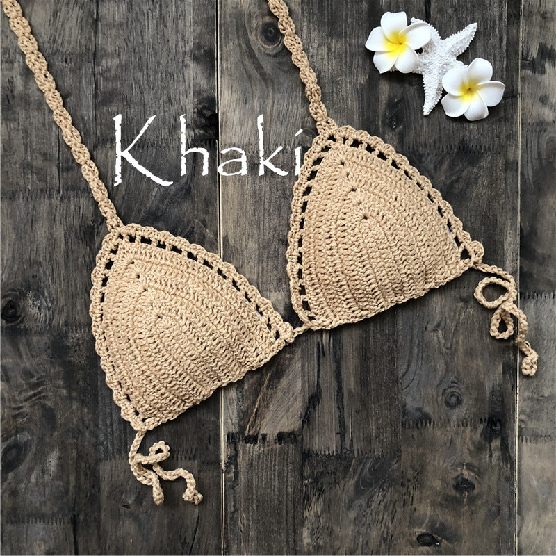 Women's Fashion Hand-woven Cotton Hollow Beach Bikini Split Swimsuit