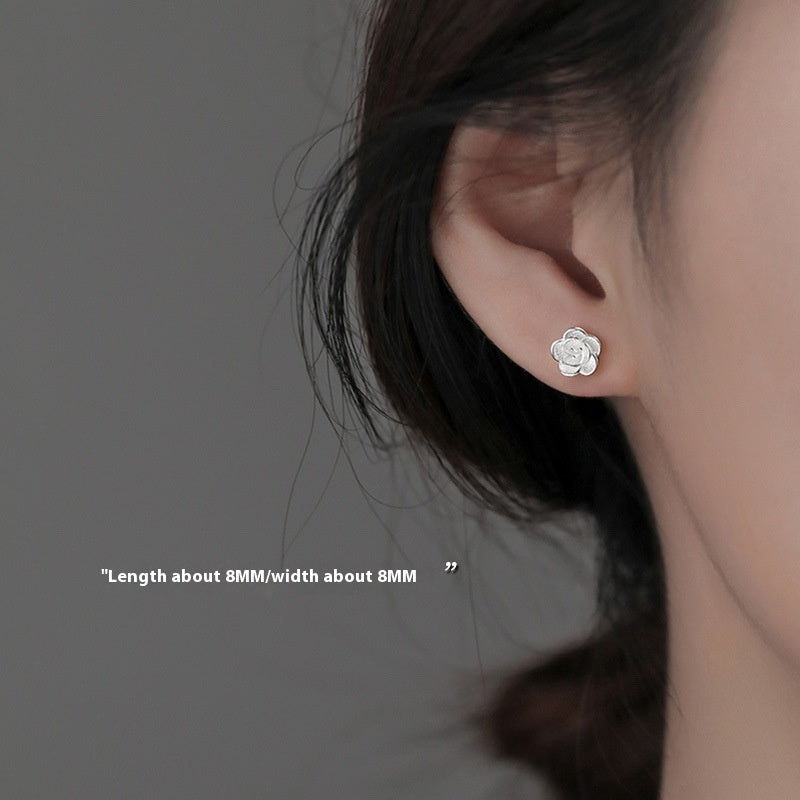 Sterling Silver Camellia Stud Earrings For Niche Women