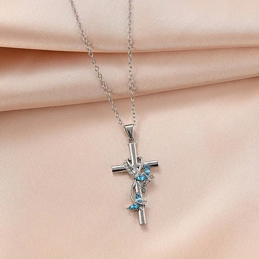 Exquisite Elegant Butterfly Cross Pendant Necklace
